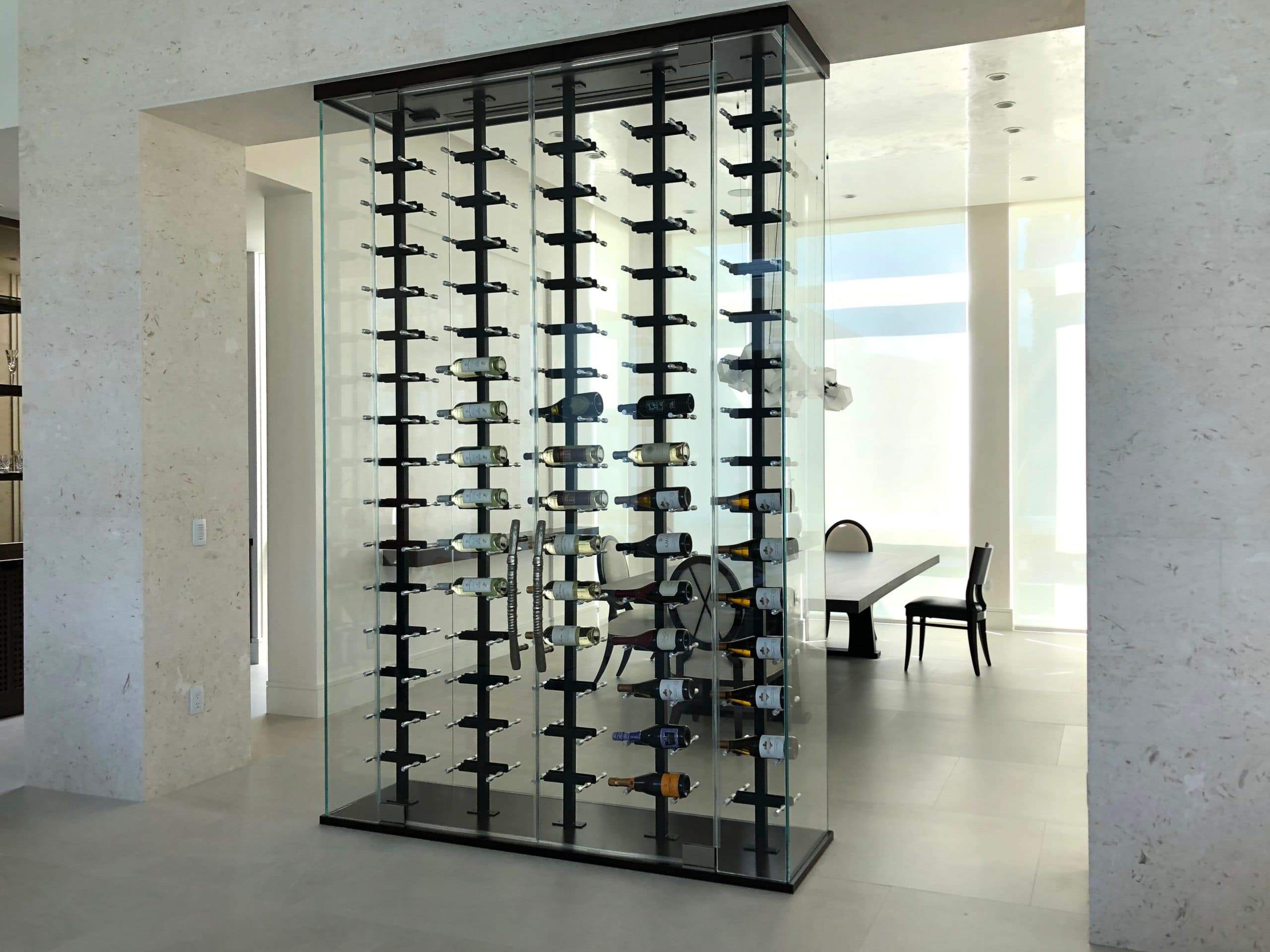 Professional glass-enclosed wine walls installation in Charlotte, NC - custom wine cellar craftsmanship by Charlotte Wine Cellars